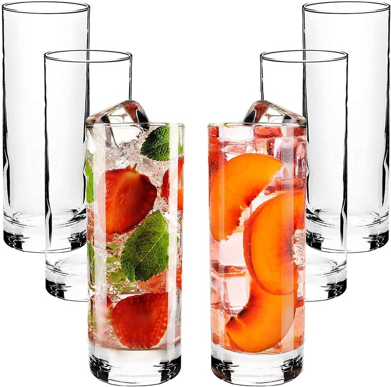 JINU Crystal Cut Water Glasses 230 ml Set of 6 Transparent Long Glass Highball Glasses Juice Glass Plaza Tumbler Pack of 6