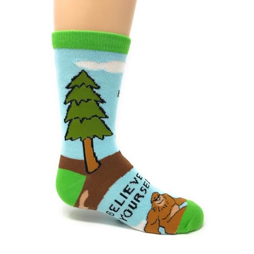 ooohyeah Kid's Novelty Funny Bigfoot Crew Socks, Fun Saying Crazy Silly Socks for Boys and Girls, Believe, Size 1-5 - Image 2