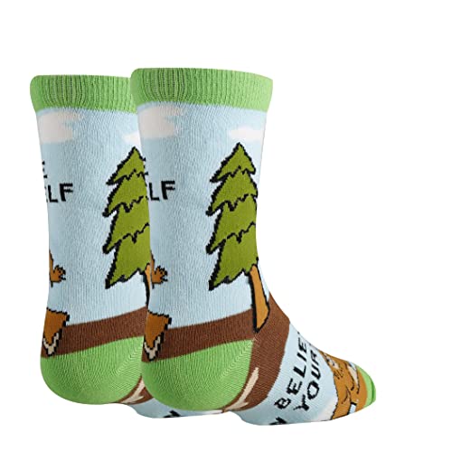 ooohyeah Kid's Novelty Funny Bigfoot Crew Socks, Fun Saying Crazy Silly Socks for Boys and Girls, Believe, Size 1-5 - Image 3
