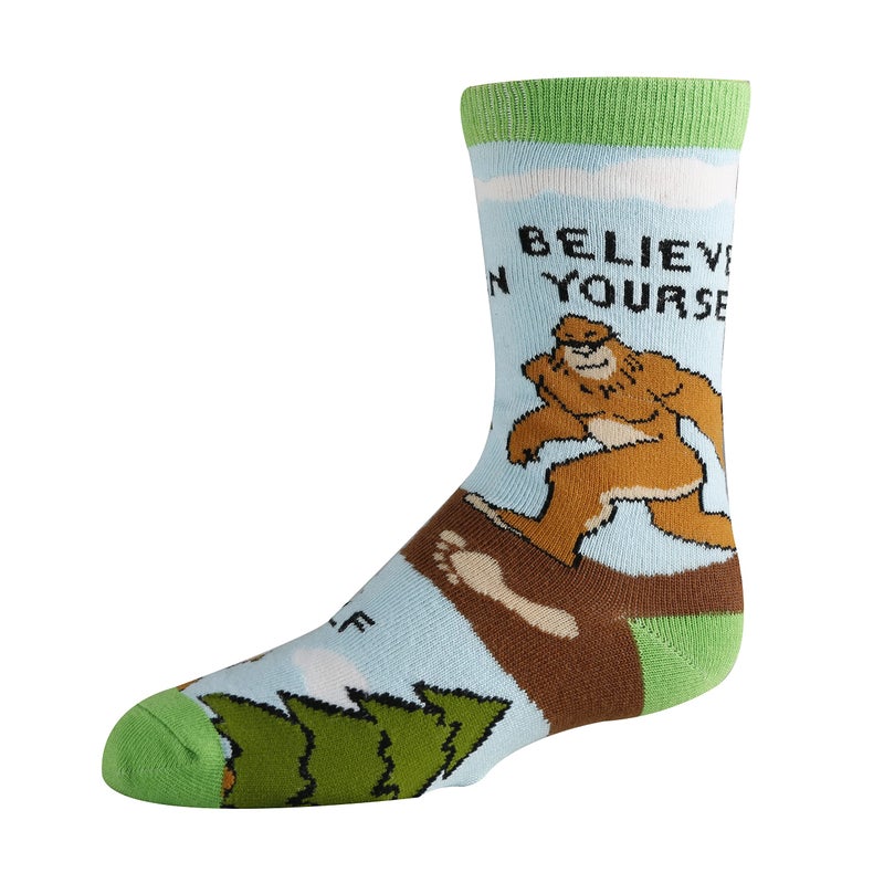 ooohyeah Kid's Novelty Funny Bigfoot Crew Socks, Fun Saying Crazy Silly Socks for Boys and Girls, Believe, Size 1-5 - Image 4