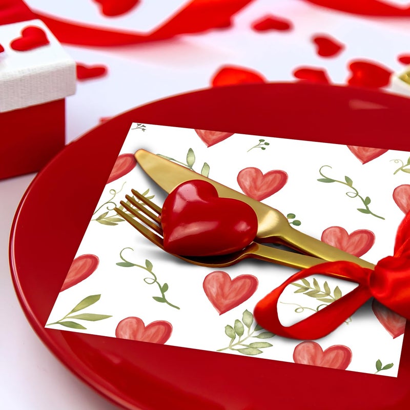 Quera 50 Pack Valentine'S Day Watercolor Heart Green Leaves Cocktail Beverage Paper Napkins Disposable Paper Hearts Dessert Napkin for Spring Wedding Dinner Supplies Tableware Decor (6.5 x 6.5'') - Image 5