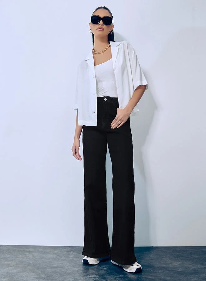 Styli Relaxed Fit High Rise Wide Leg Jeans