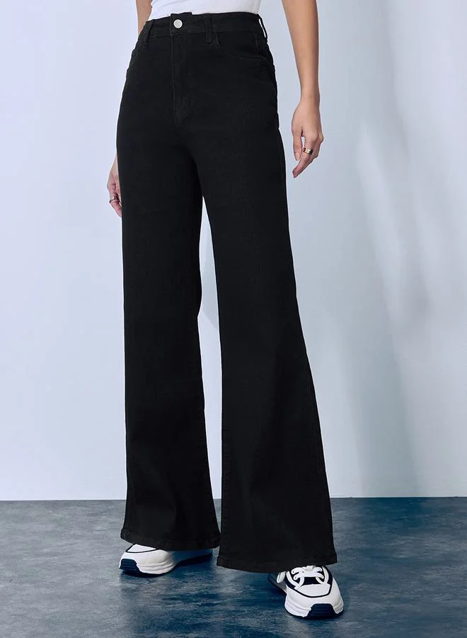 Styli Relaxed Fit High Rise Wide Leg Jeans