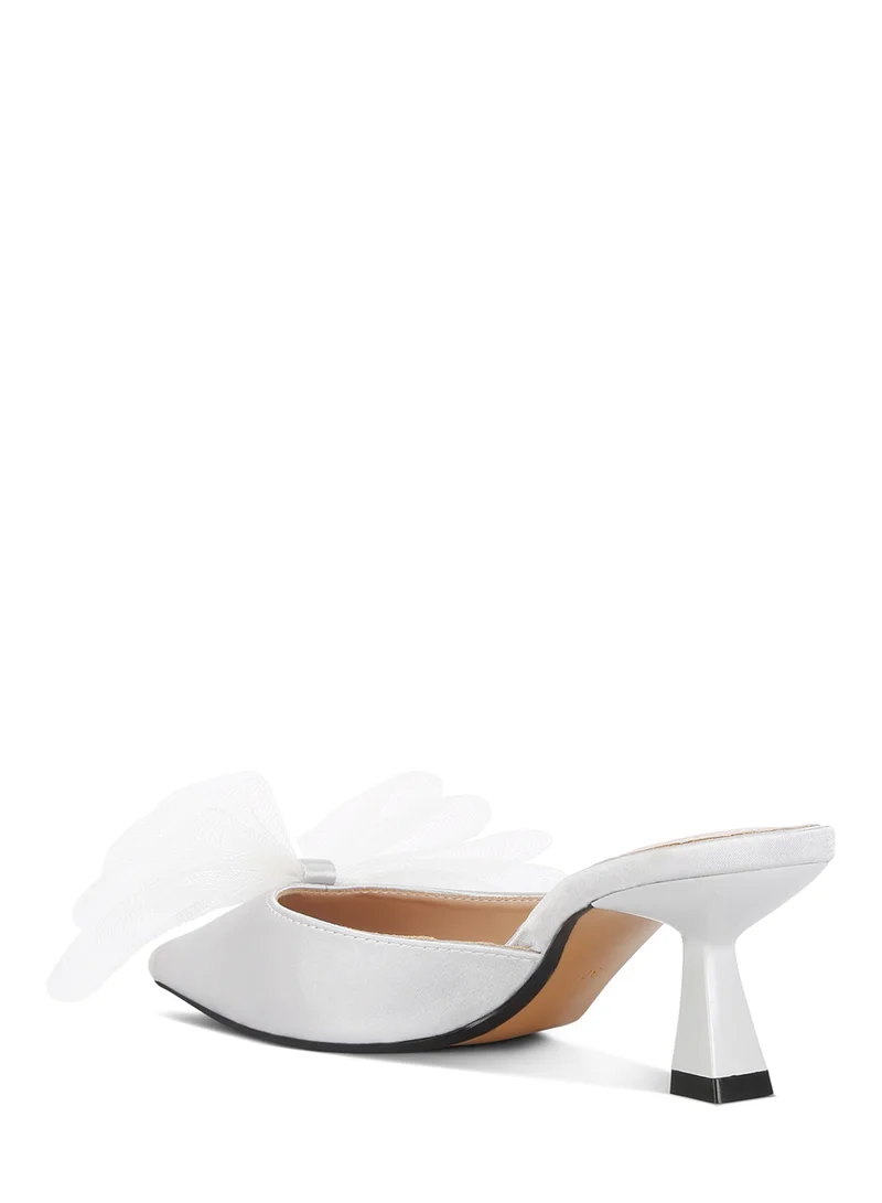 London Rag White Silver Organza Bow Embellished Mules