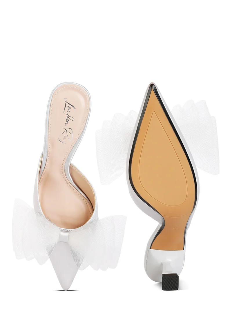 London Rag White Silver Organza Bow Embellished Mules