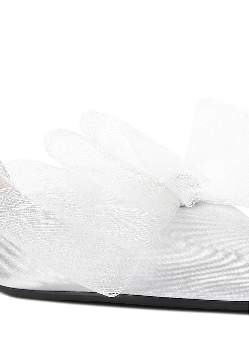 London Rag White Silver Organza Bow Embellished Mules