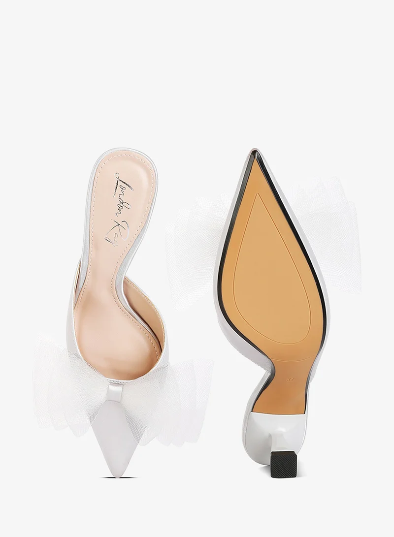London Rag London Rag Women's Silver Organza Bow Embellished Mules
