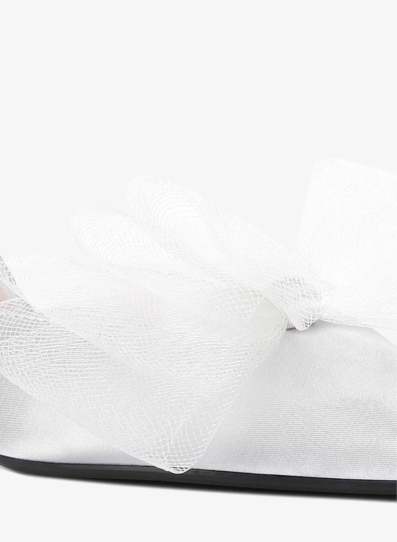 London Rag London Rag Women's Silver Organza Bow Embellished Mules