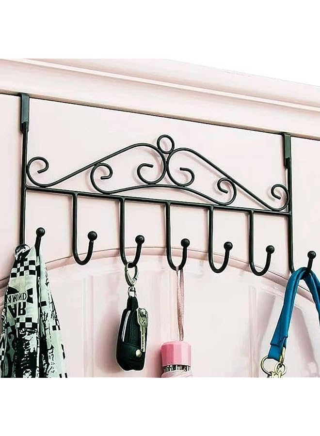 S-TOP Over Door Hook Rack | 7 Hook Decorative Organizer for Coats, Clothes, Hats, Towels & Belts White - Image 1