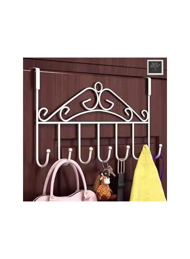 S-TOP Over Door Hook Rack | 7 Hook Decorative Organizer for Coats, Clothes, Hats, Towels & Belts White - Image 2