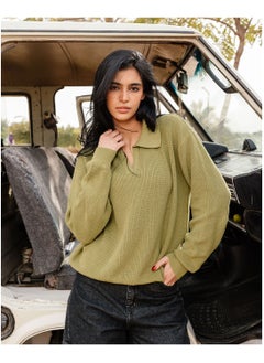 Olive Green Knit Collared Sweater - pzsku/Z2CE8BAEBD1107C952B5BZ/45/_/1739710519/96bab6ea-1f2f-4743-bda9-03c1c8669352