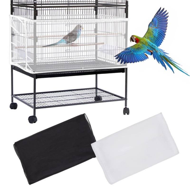 Daoeny 2Pcs Large Bird Cage Cover, Adjustable Parrot Nylon Airy Soft Mesh Net, Universal Seed Feather Catcher, Birdcage Cover Skirt Sheer Guard for Parakeet Macaw Round Square Cages - Image 1