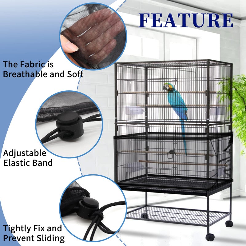 Daoeny 2Pcs Large Bird Cage Cover, Adjustable Parrot Nylon Airy Soft Mesh Net, Universal Seed Feather Catcher, Birdcage Cover Skirt Sheer Guard for Parakeet Macaw Round Square Cages - Image 4