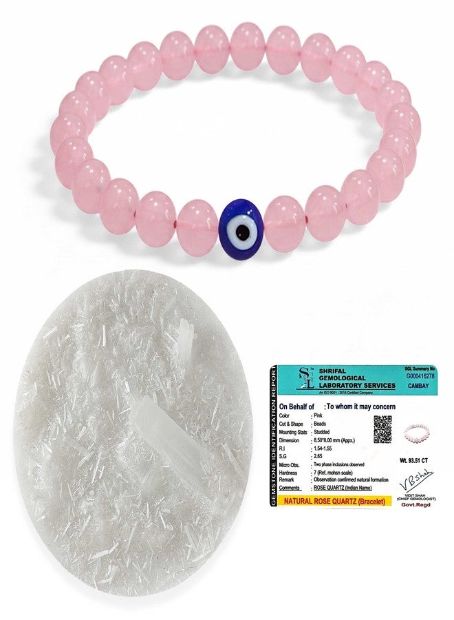 SOLAVA Rose Quartz Bracelet Original Certified with Selenite Plate | Natural Rose Quartz Crystal Stone Bracelet for Men & Women | Love, Healing & Energy Cleansing - Image 1
