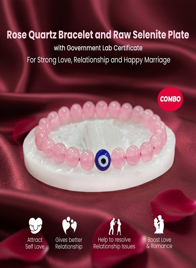 SOLAVA Rose Quartz Bracelet Original Certified with Selenite Plate | Natural Rose Quartz Crystal Stone Bracelet for Men & Women | Love, Healing & Energy Cleansing - Image 3