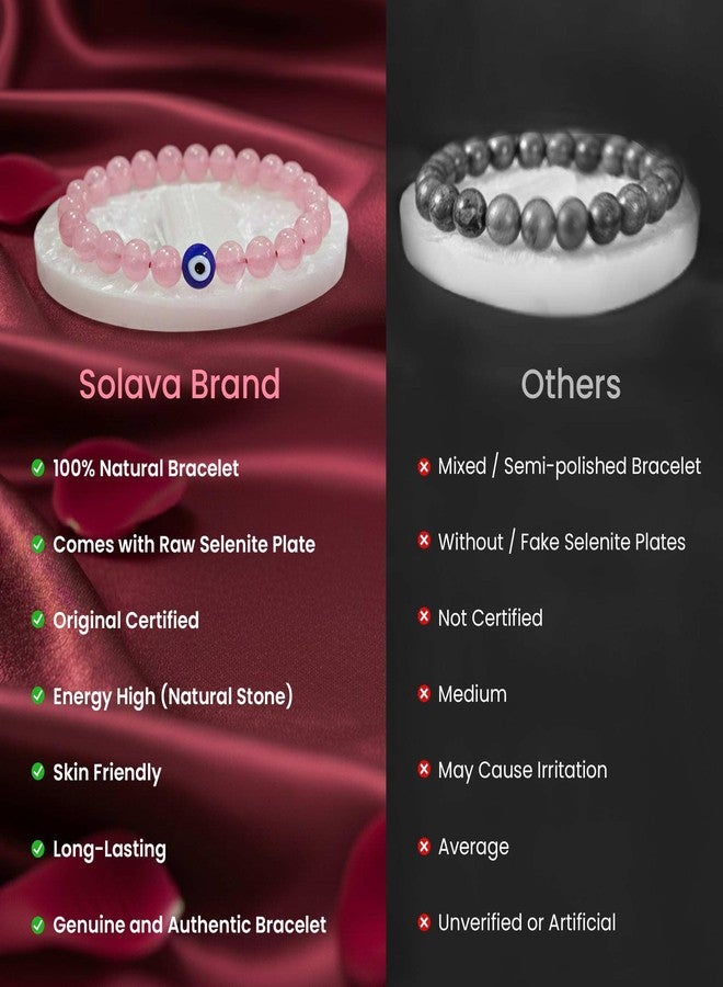 SOLAVA Rose Quartz Bracelet Original Certified with Selenite Plate | Natural Rose Quartz Crystal Stone Bracelet for Men & Women | Love, Healing & Energy Cleansing - Image 5