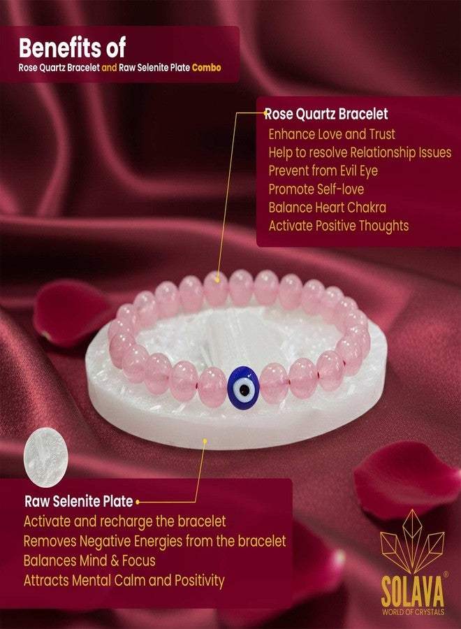 SOLAVA Rose Quartz Bracelet Original Certified with Selenite Plate | Natural Rose Quartz Crystal Stone Bracelet for Men & Women | Love, Healing & Energy Cleansing - Image 4