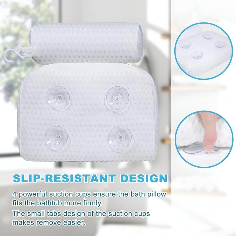 Bath Pillow for Bathtub Comfortable Breathable 3D Mesh Design – Strong Suction Cup Non-Slip Bathtub Pillow with Full Support for Head, Neck, Shoulders, Back, Quick Drying for Daily Use - Image 4