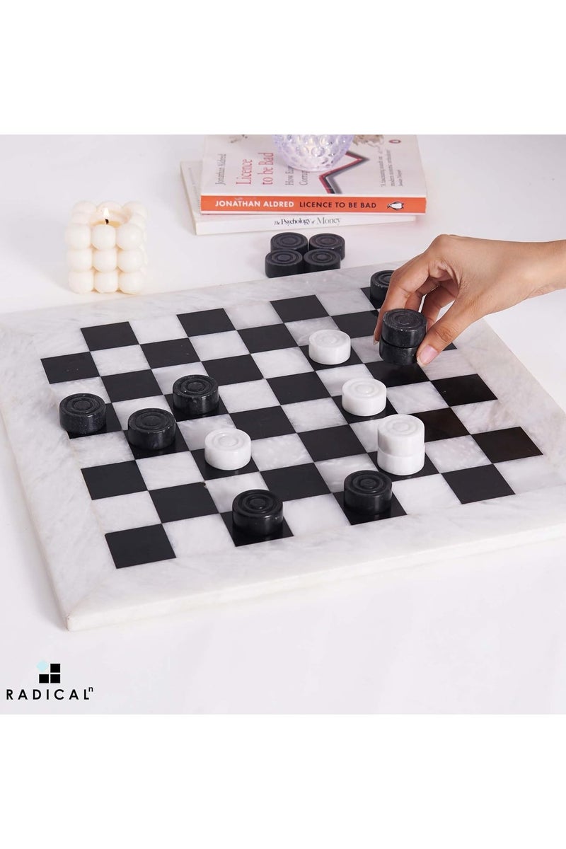 RADICALn Marble Checkers Board Game 15 Inches White and Black Handmade 2 Player Tournament Checker Set - Checkers Draughts Board Games Set - Image 4