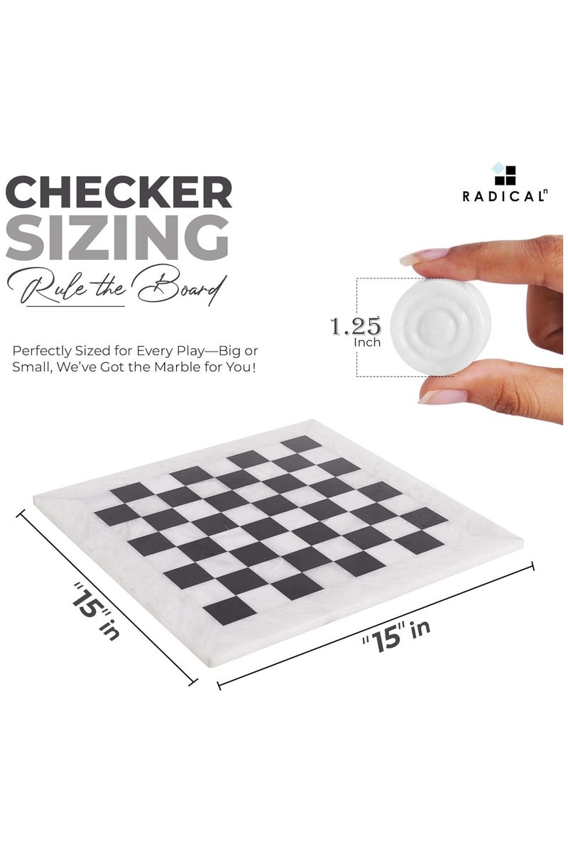 RADICALn Marble Checkers Board Game 15 Inches White and Black Handmade 2 Player Tournament Checker Set - Checkers Draughts Board Games Set - Image 5