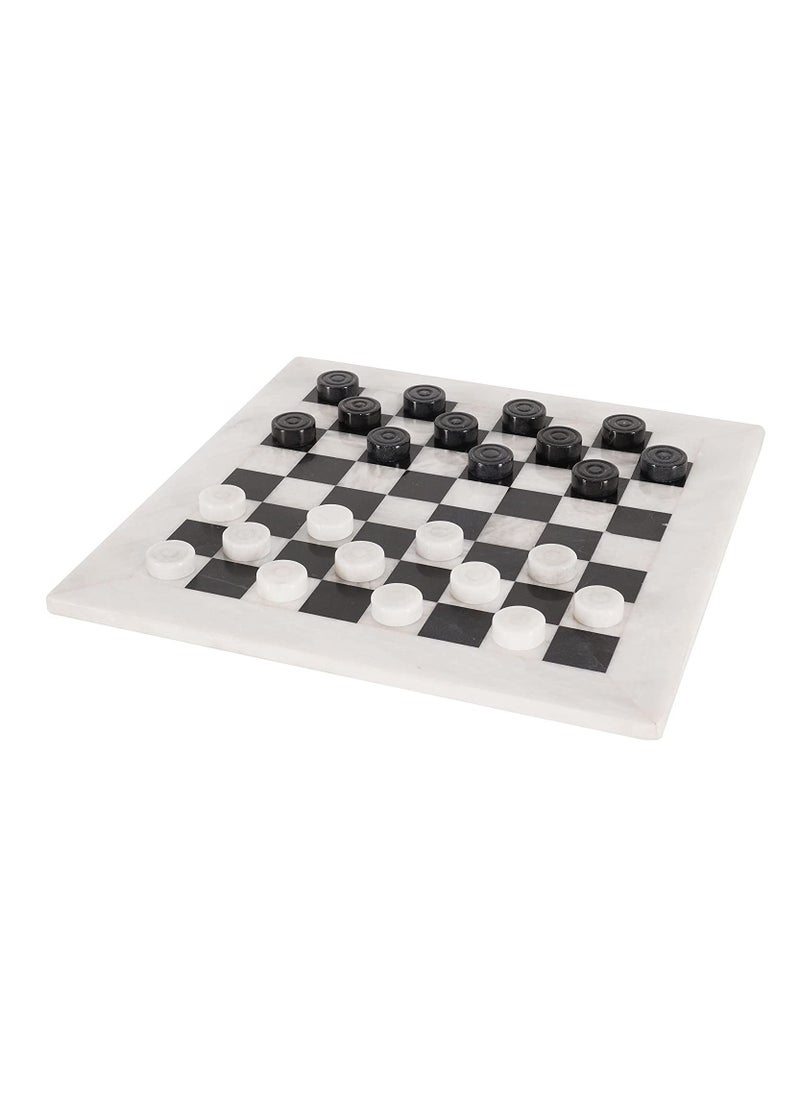 RADICALn RADICALn Checkers Board Game White and Black Handmade Marble Tournament Set Draughts Chess Board Games  - Image 1