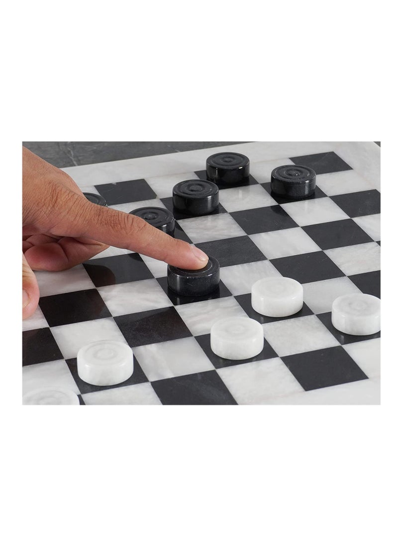 RADICALn RADICALn Checkers Board Game White and Black Handmade Marble Tournament Set Draughts Chess Board Games  - Image 3