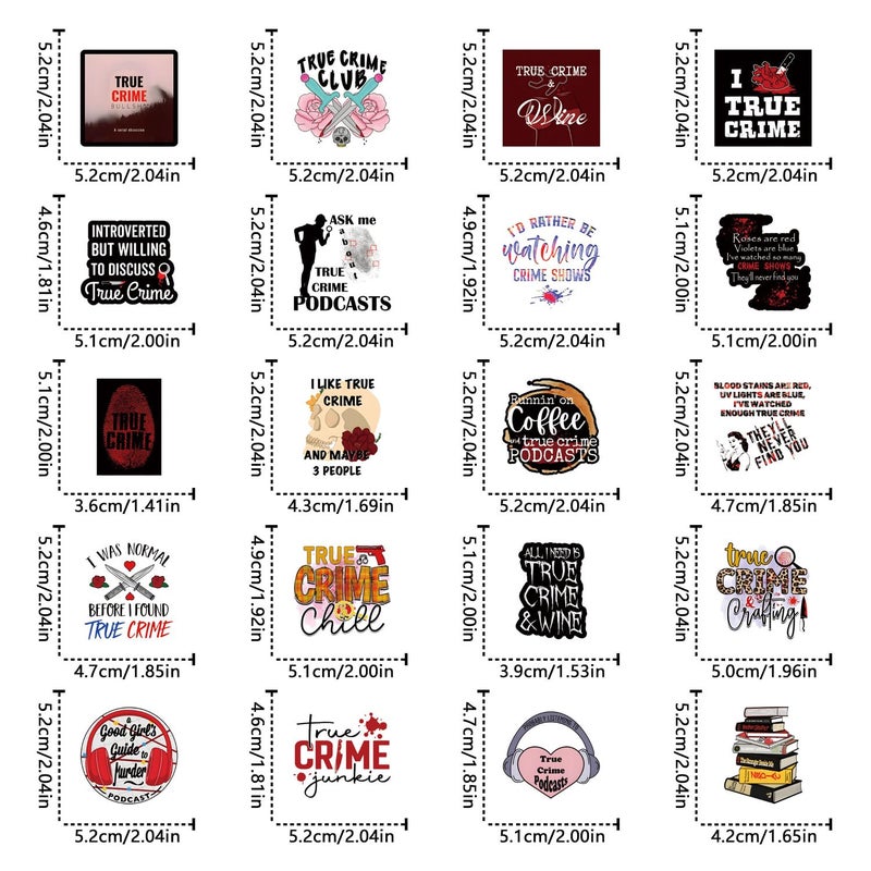 YEESACG 128pcs True Crime Aesthetic Sticker, Cute Cartoon Vinyl Waterproof Stickers for Water Bottle,Skateboard,Laptop,Phone,Journaling,Scrapbooking Decals for Party Supply Decor - Image 3