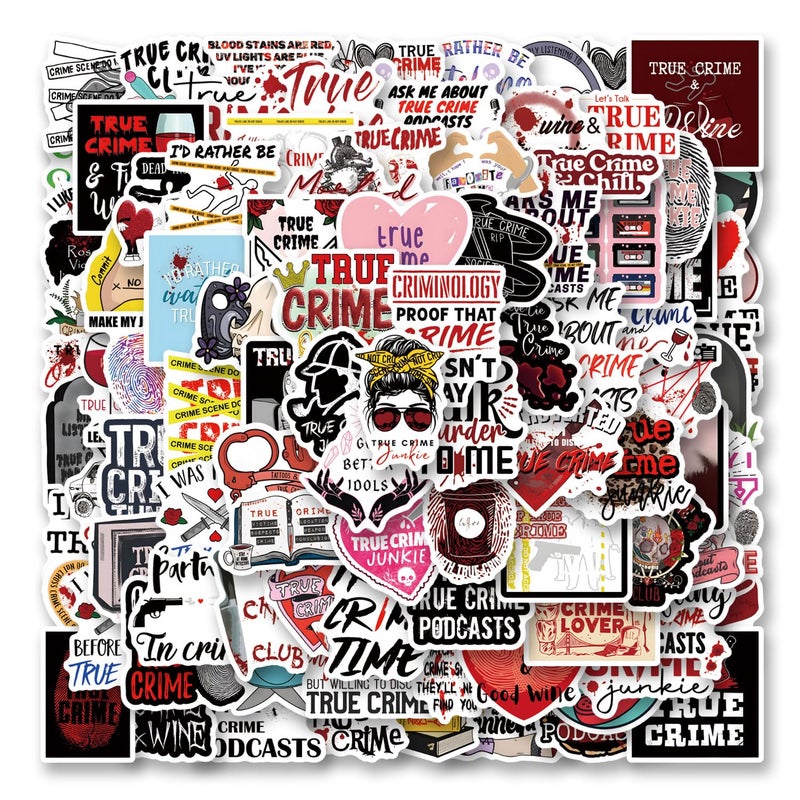 YEESACG 128pcs True Crime Aesthetic Sticker, Cute Cartoon Vinyl Waterproof Stickers for Water Bottle,Skateboard,Laptop,Phone,Journaling,Scrapbooking Decals for Party Supply Decor - Image 1