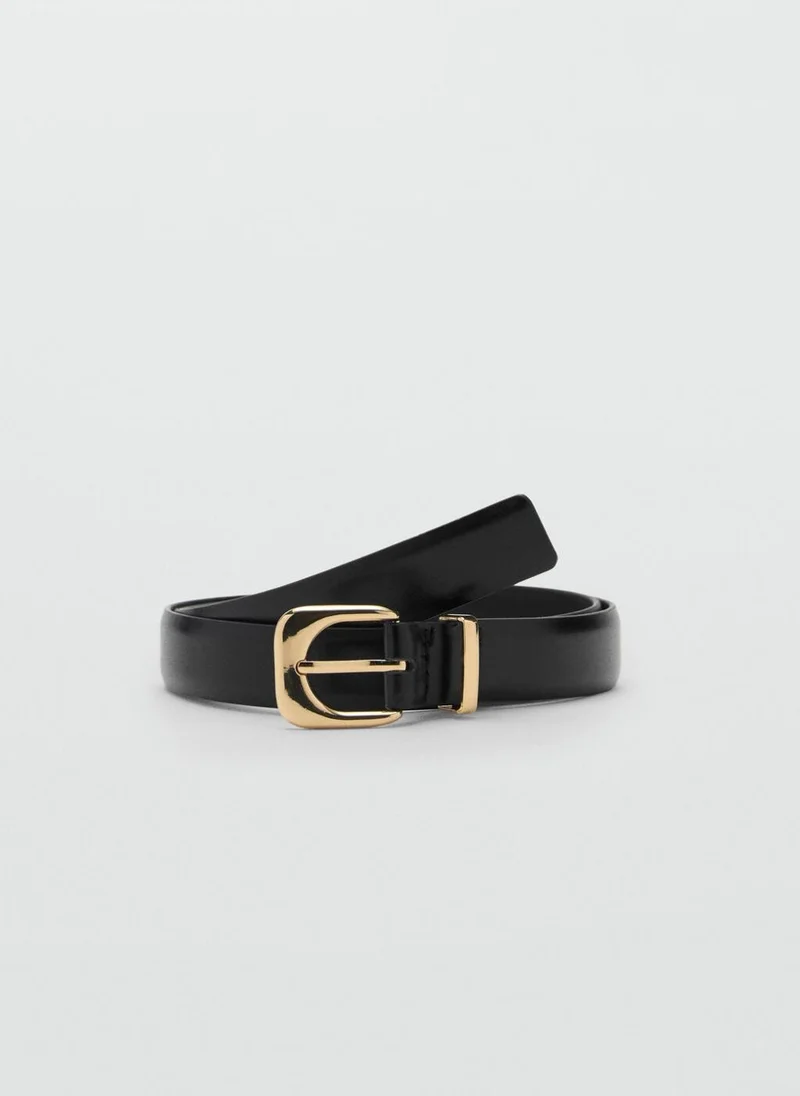 MANGO Leather Effect Belt With Buckle