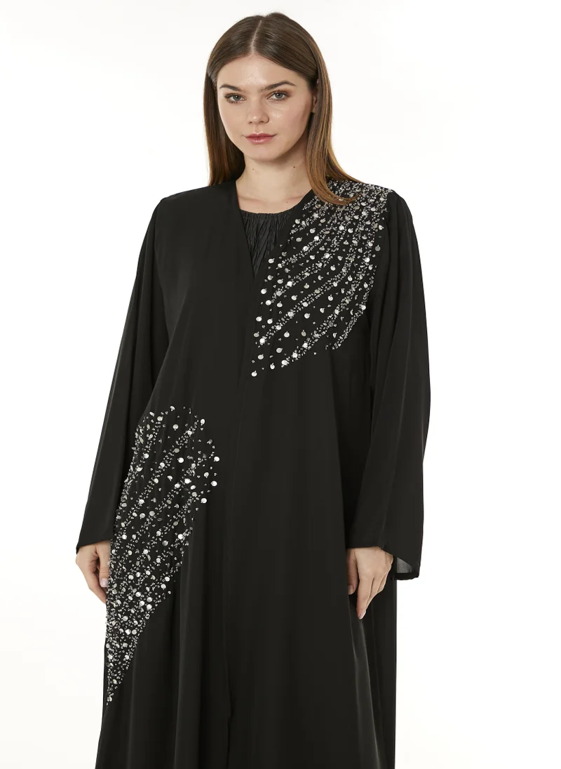 Moistreet MOiSTREET Black Korean Nida Hand Embellished Abaya