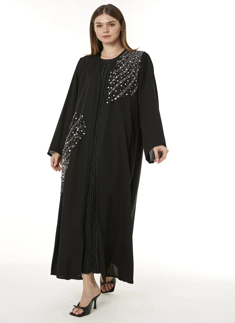 Moistreet MOiSTREET Black Korean Nida Hand Embellished Abaya