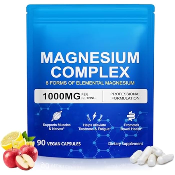 KITNOBLIS Magnesium Complex 8-in-1 High Potency with 8 Essential Forms, Vegan Capsules for Muscle, Nerve & Bowel Support, Relief Fatigue & Improve Sleep (90 Capsules) - Image 1