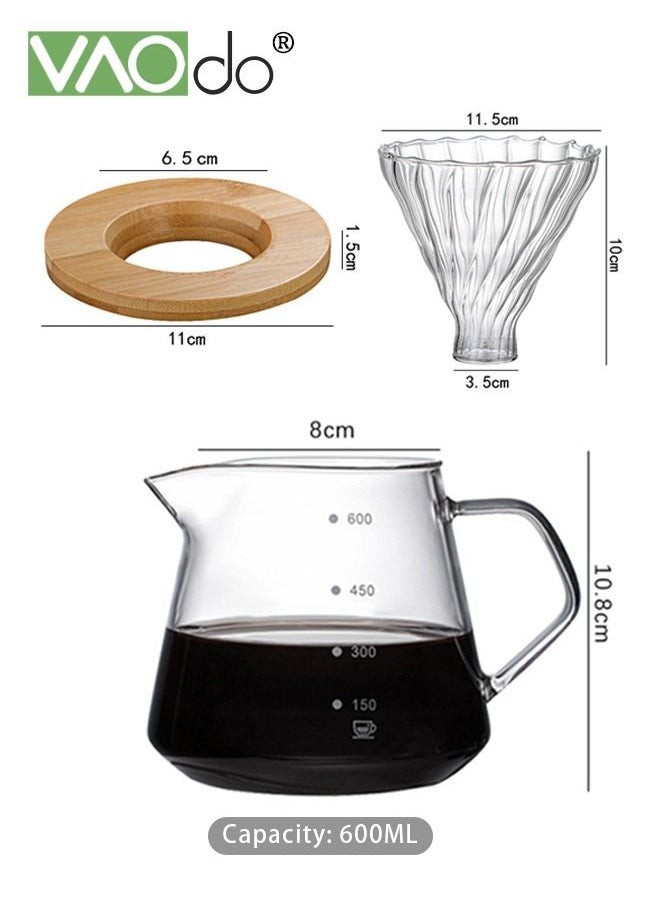 VAOdo - 103PCS Pour Over Coffee Machine Set With Extra Large Coffee Dripper High Borosilicate Cold And Heat Resistant With 100 Pieces Of Coffee Filter Paper Unique Home Or Office Set 600ml Coffee Pot - Image 1
