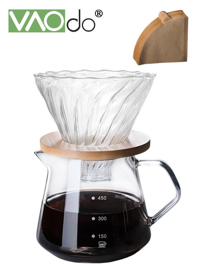 VAOdo - 103PCS Pour Over Coffee Machine Set With Extra Large Coffee Dripper High Borosilicate Cold And Heat Resistant With 100 Pieces Of Coffee Filter Paper Unique Home Or Office Set 600ml Coffee Pot - Image 1