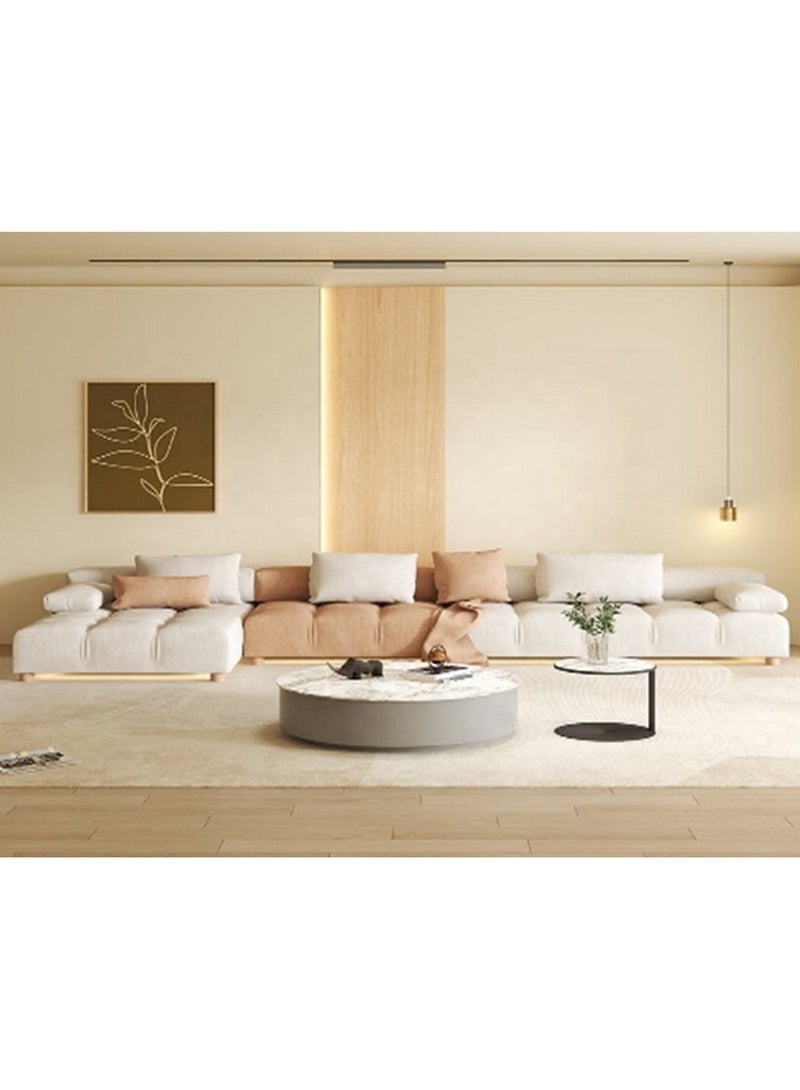 Betak Swedish Wood and Linen L-Shape Sofa - Off White and Brown - Image 1