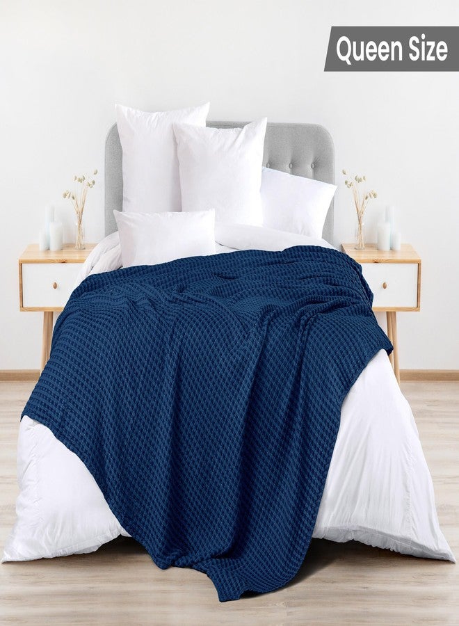 Utopia Bedding Navy 100% Cotton Waffle Blanket 300 GSM [Queen - 90x90 Inch] Soft Lightweight Breathable Bed Blanket for All Season - Image 2
