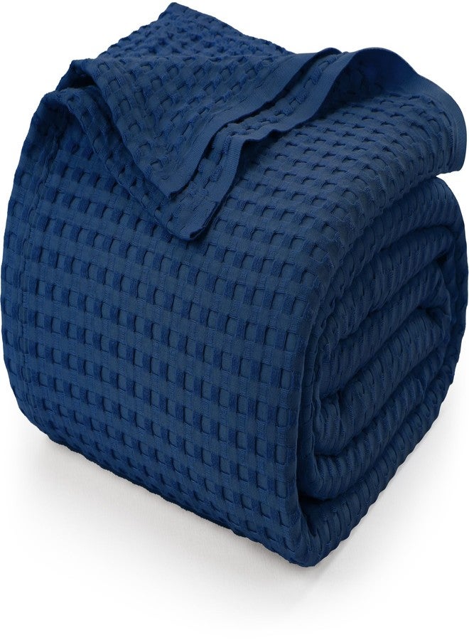 Utopia Bedding Navy 100% Cotton Waffle Blanket 300 GSM [Queen - 90x90 Inch] Soft Lightweight Breathable Bed Blanket for All Season - Image 1