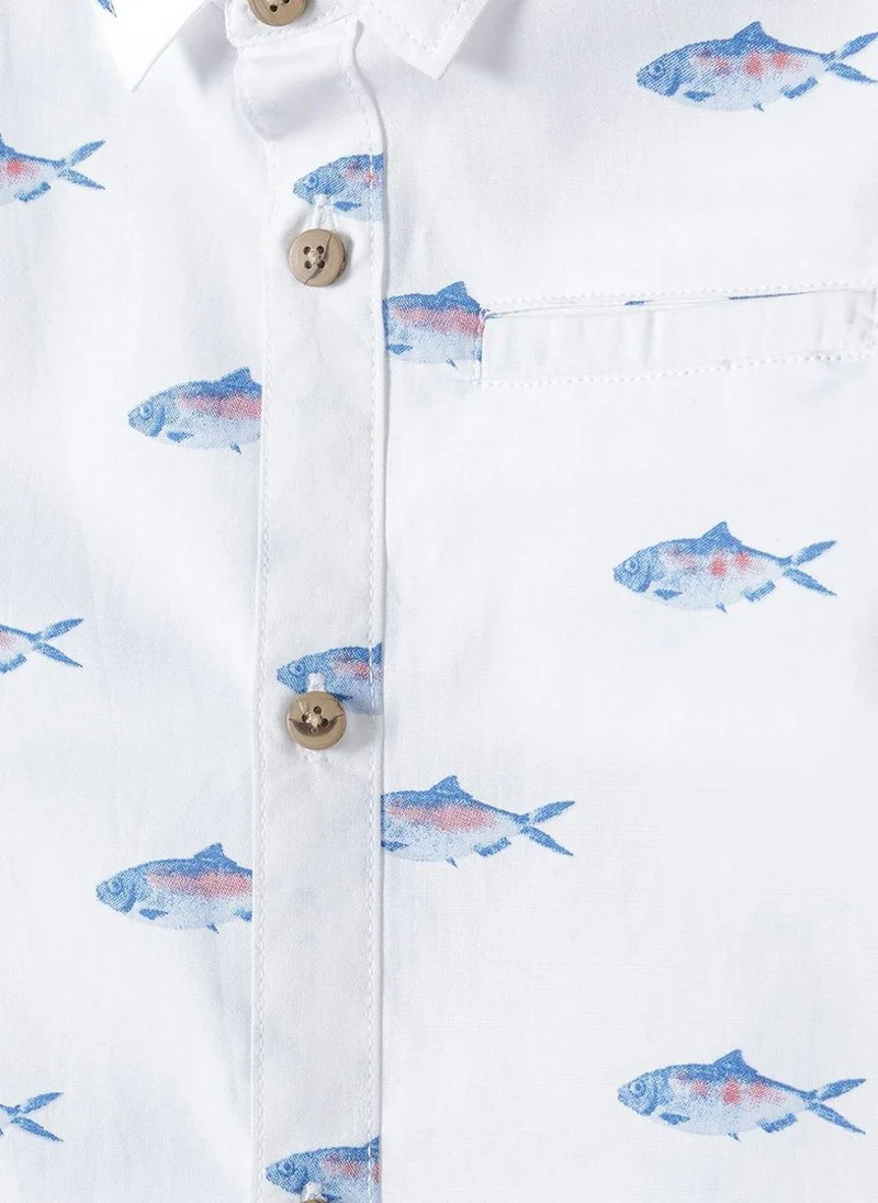 MINOTI Kids Boys Short Sleeve Shirt with All Over Print