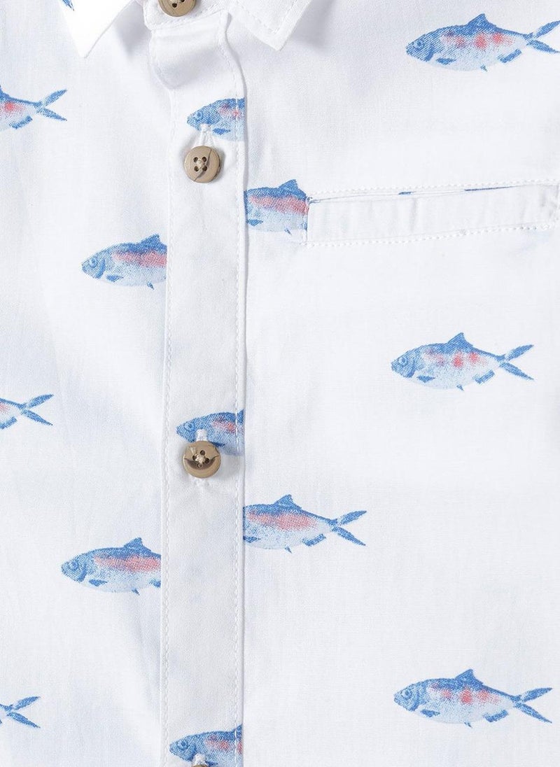 MINOTI Kids Boys Short Sleeve Shirt with All Over Print - Image 4