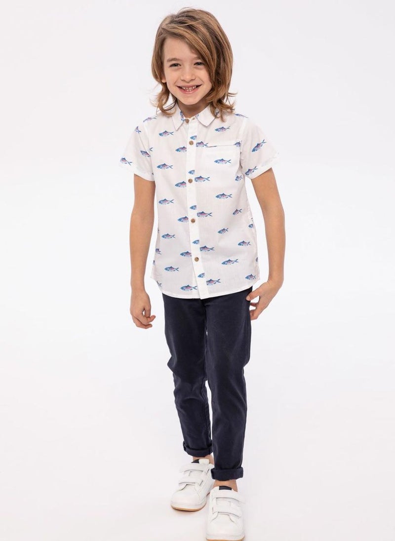 MINOTI Kids Boys Short Sleeve Shirt with All Over Print - Image 1