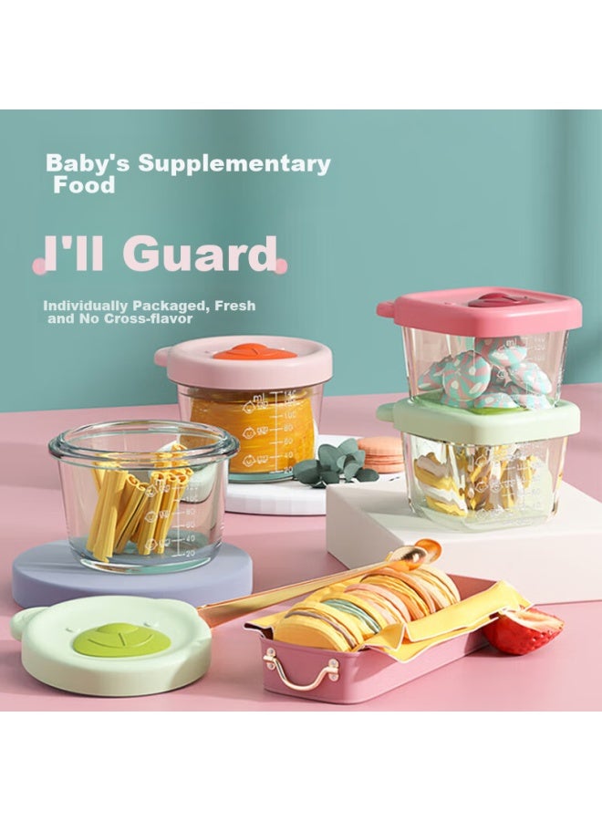 Bao Shi Baoshi Baby Food Storage Containers, Glass, For Infants, Airtight, Steamable, Divided, Freezable, Sealed Molds , 2-piece Set - Image 2