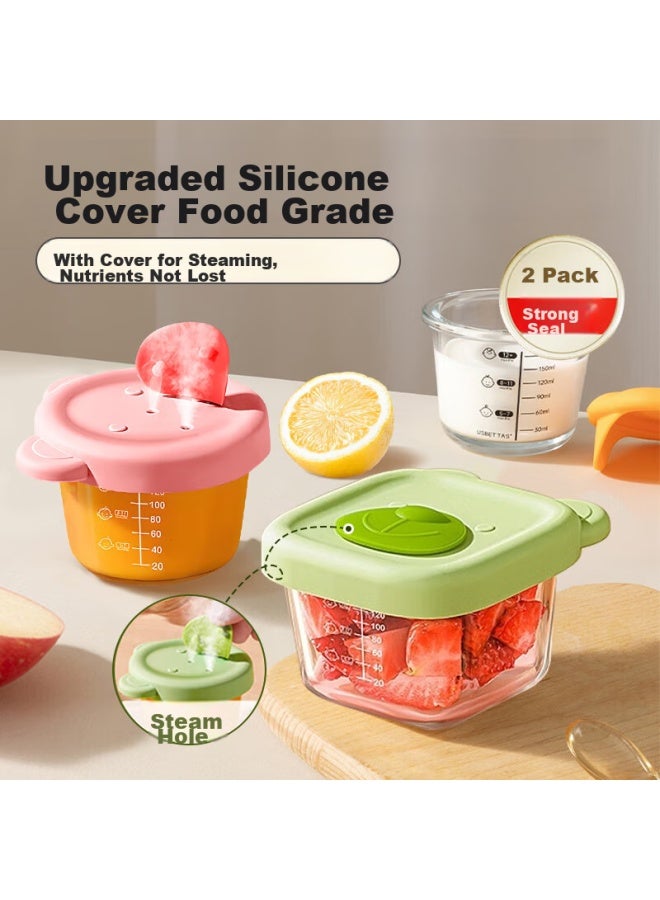 Bao Shi Baoshi Baby Food Storage Containers, Glass, For Infants, Airtight, Steamable, Divided, Freezable, Sealed Molds , 2-piece Set - Image 1