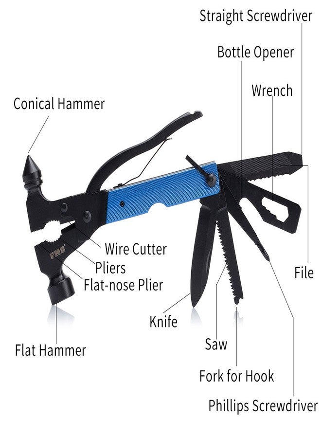 FMS 13-in-1 Stainless Steel Hammer Multitool, Gifts for Dad, Gifts for Men, Mens Gifts for Him, Husband, Grandpa, Gifts for Dad, Portable Multi-functional Hammer Kit with Nylon Belt Pouch - Image 4