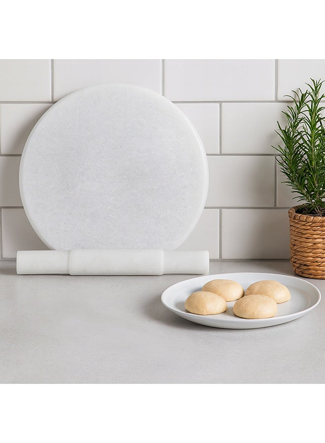 Lion White Natural Marble Rolling Pin & Board Set – 30 cm Smooth Surface Board, 31.5 cm Ergonomic Soft Cool Touch Rolling Pin, Heavy-Duty, Non-Porous, Perfect for Rolling Chapati, Pizza Dough & Pancakes (Chakla Belan) - Image 3