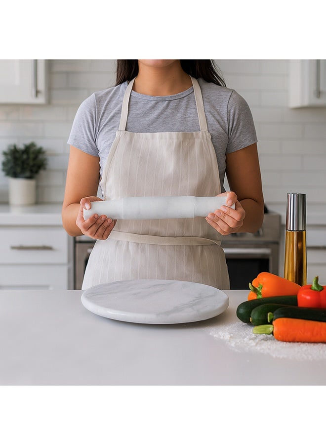 Lion White Natural Marble Rolling Pin & Board Set – 30 cm Smooth Surface Board, 31.5 cm Ergonomic Soft Cool Touch Rolling Pin, Heavy-Duty, Non-Porous, Perfect for Rolling Chapati, Pizza Dough & Pancakes (Chakla Belan) - Image 5