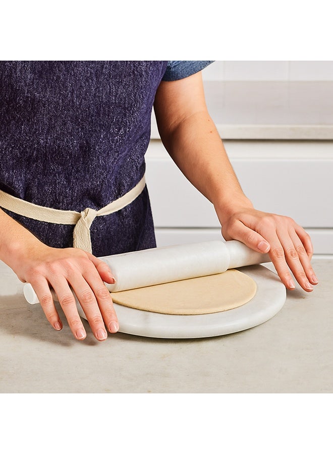 Lion White Natural Marble Rolling Pin & Board Set – 30 cm Smooth Surface Board, 31.5 cm Ergonomic Soft Cool Touch Rolling Pin, Heavy-Duty, Non-Porous, Perfect for Rolling Chapati, Pizza Dough & Pancakes (Chakla Belan) - Image 2