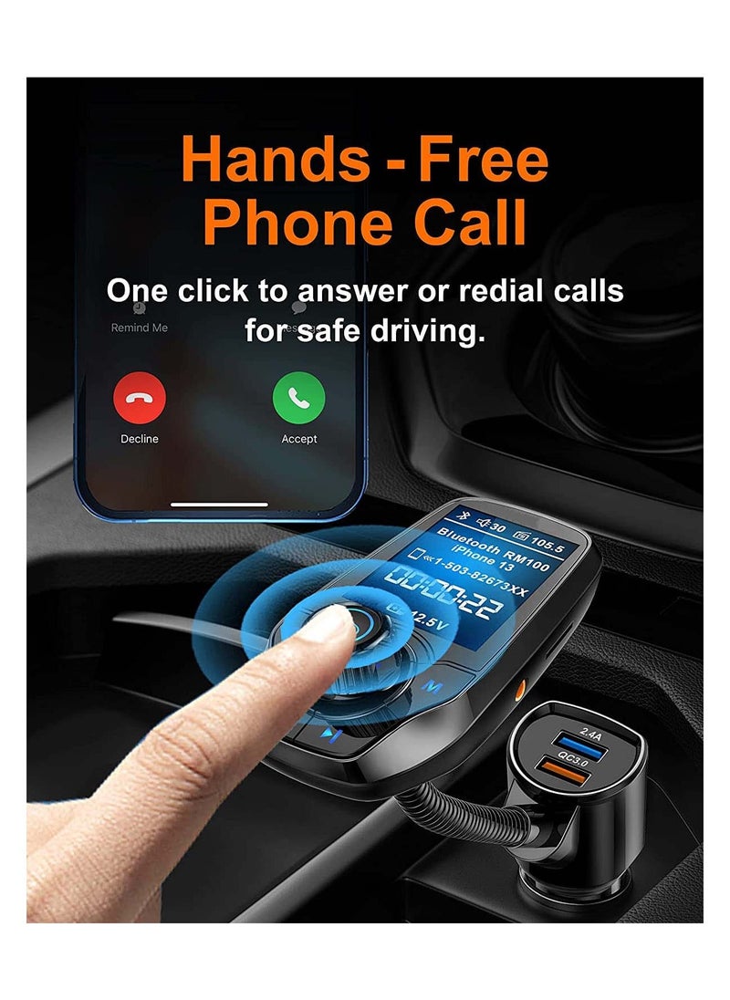 Bluetooth FM Transmitter in-Car Wireless Radio Adapter Kit W 1.8" Color Display Hands-Free Call AUX in Out SD TF Card USB Charger QC3.0 for All Smartphones Audio Players - Image 2