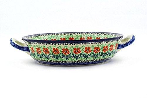 Polish Pottery Gallery Polish Pottery Baker - Round with Handles - 8" - Maraschino - Image 2