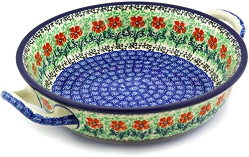 Polish Pottery Gallery Polish Pottery Baker - Round with Handles - 8" - Maraschino - Image 1