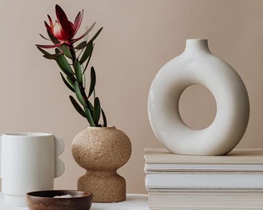 FreakwayWhite Ceramic Donut VaseFlower Vase Pampas Grass VaseVase Home Decor CentrepieceDecor Showpiece 6 Inches Pack of 2 - Image 1